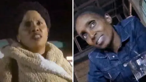 BBC duas imagens mostrando as duas mulheres envolvidas. Eles são screengrabs de imagens secretamente filmadas. À esquerda está uma mulher que se chama Nyambura, vista à noite vestindo um casaco de lã creme. À direita está Cheptoo, vestindo uma jaqueta jeans, vista em um bar com um copo na frente dela.