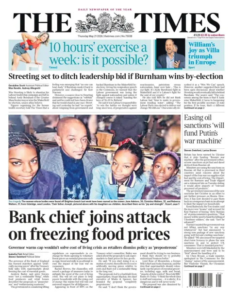 "Bank chief joins attack on freezing food prices," reads the headline on the front page of the Times.