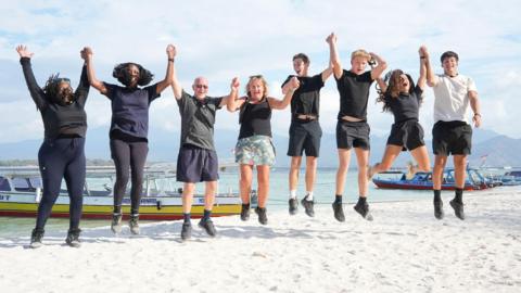 All finalists from Race Across The World on a beach