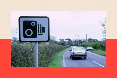 Getty Images Speed camera sign by a road