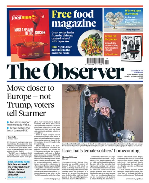 Reads the title in Observer: "Voters told the stormer, go closer to Europe - not Trump", 