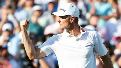 Justin Rose celebrates after winning the St Jude Championship in 2025