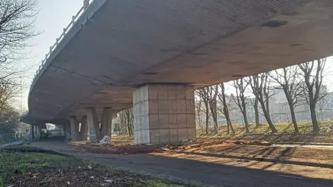 The closed Gateshead Flyover, where defective pillars have been encased in new concrete