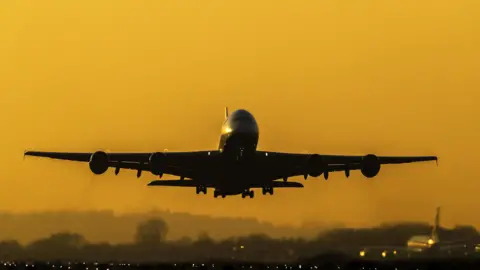 A file photo of a plane taking off from Heathrow Airport.