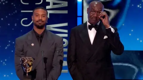 Michael B Jordan and Delroy Lindo on the Bafta stage