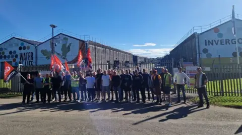 Picket line outside distillery in Invergordon