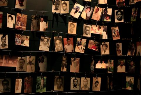 Photographs of victims at the Kigali genocide memorial