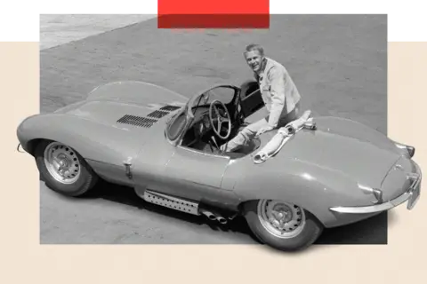 Getty Images Steve McQueen in Hollywood with his sports car, a Jaguar XK-SS, in 1960