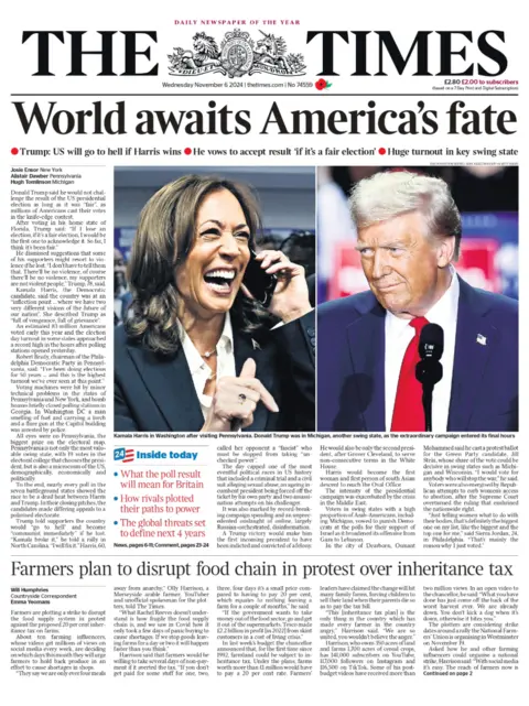 The headline on the front page of the Times reads: 