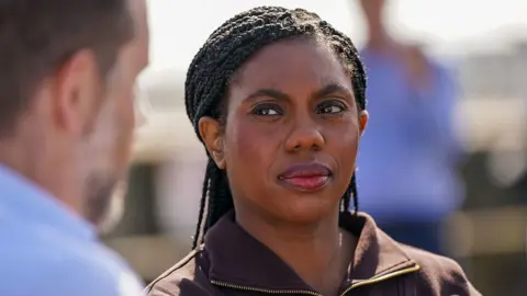 Conservative Party leader Kemi Badenoch visits Bridlington Harbour to meet with members of the fishing community in Bridlington, England on 23 May 2025.