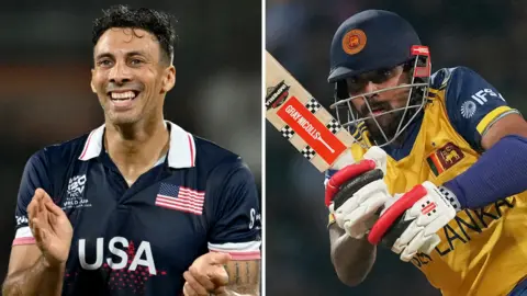 USA's Shadley van Schalkwyk (L) and Sri Lanka's Kusal Mendis (R)
