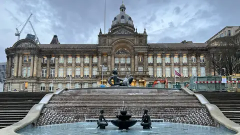 General view of the fountain and steps leading up to Birmingham Council House on Victoria Square