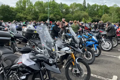 Motorbikes lined up at the start of the Bike4Life