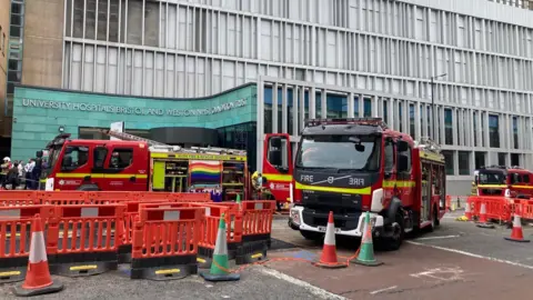 BBC Fire engines outside Bristol Royal Infirmary