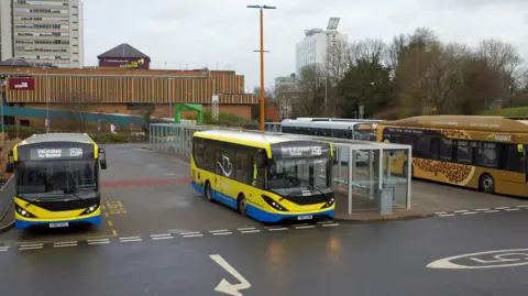 A general view picture of buses in Bracknell take in 2017. A 151A bus is to the left of the picture.