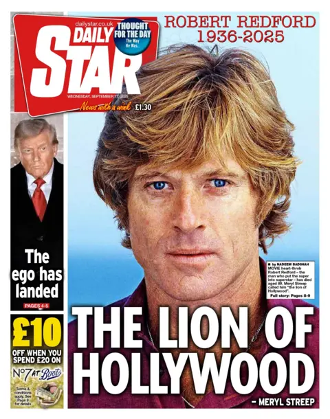 "Hollywood lion" Read the title on the page in front of the daily star.
