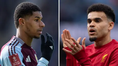 A split image of Marcus Rashford (left) and Luis Diaz (right)