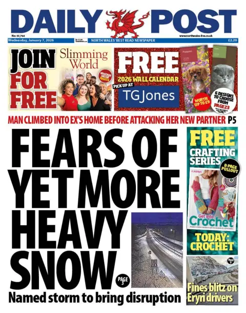 Daily Post Daily Post newspaper front page: Main headline on the page says Fears of yet more heavy snow; Named storm to bring disruption. 