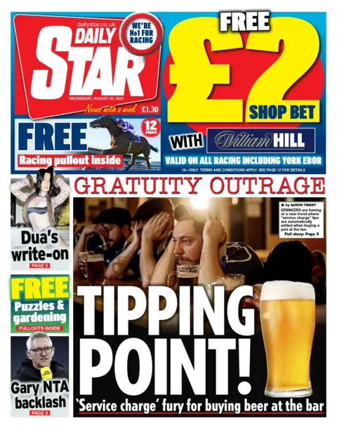 "Tipping point!" reads the headline on the front page of the Daily Star.