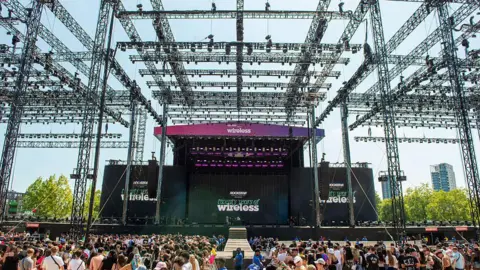 Getty Images A shot of the Wireless Festival stage with a crowd in front of it.
