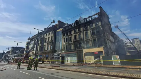 A general view of the aftermath of a fire at the former Debenhams department store in Edinburgh.