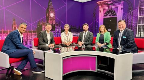 Election candidates in a studio