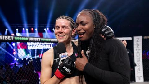 Savannah Marshall and Claressa Shields at PFL Europe's Newcastle show at the Utilita Arena