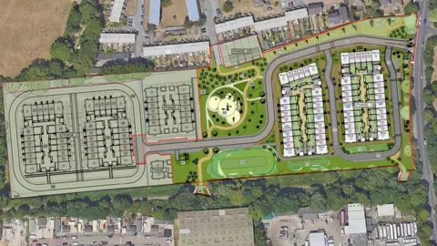 Feilden+Mawson/Norwich City Council An overhead view of the plans for the former Mile Cross depot, with the first 67 homes highlighted on the right