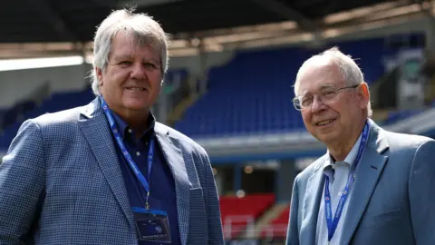 Reading FC's new owners, Todd Trosclair (L) and Rob Couhig (R), at the Select Car Leasing Stadium in August 2024