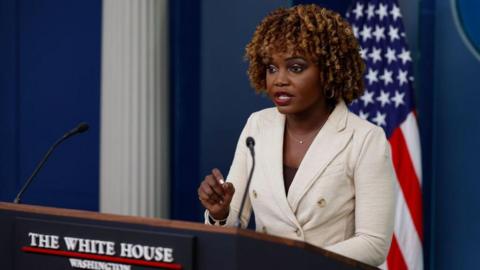  White House Press Secretary Karine Jean-Pierre speaks at a press briefing at the White House on June 18, 2024 in Washington, DC