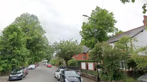 A tree-lined road in the village of Hale, Greater Manchester