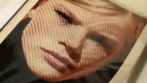 Picture in an album showing an artistic headshot of a young blonde woman looking into the camera.