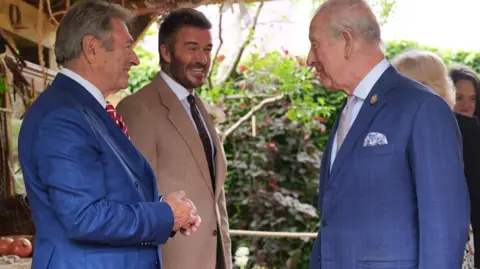 PA David Beckham and Alan Titchmarsh meet the King at the Chelsea flower show