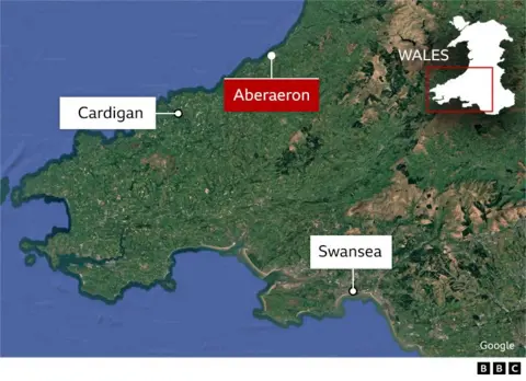 map showing where Aberaeron is