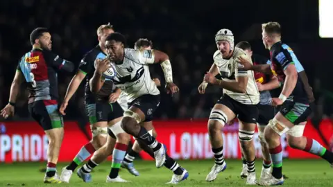 Viliame Mata running with the ball during Bristol's Premiership win against Harlequins in November 2024