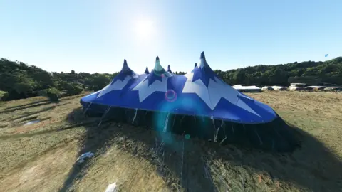 Microsoft Glastonbarry tent as it appears in Microsoft Flight Simulator