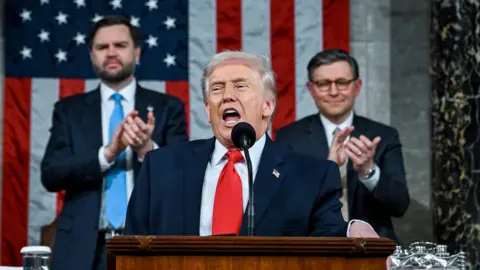 Kenny Holston/The New York Times/Pool via REUTERS US President Donald Trump delivers the State of the Union address to a joint session of Congress, in Washington (24 February 2026)