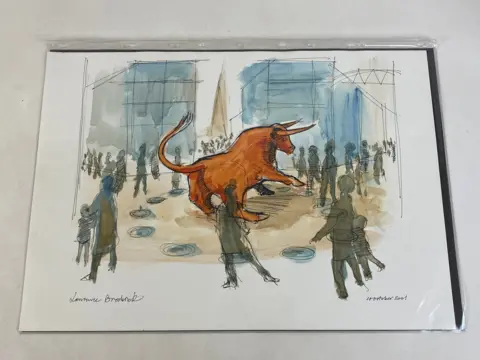 Batemans Auctioneers A coloured sketch of the bull signed by Broderick and dated 10 October 2001