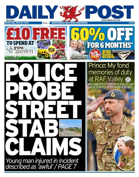 Daily Post Front page of the Daily Post. The headline reads 'police probe street stab claims'.