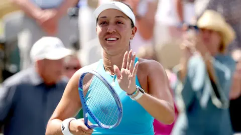 Jessica Pegula of the United States celebrates her win over Yuliia Starodubstseva of Ukraine