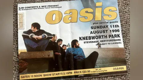 Katherine French A ticket for the Oasis gig at Knebworth showing a photo of the band