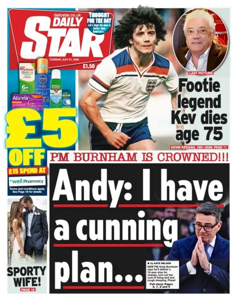The headline on the front page of the Daily Star reads: “Andy: I have a cunning plan...”.