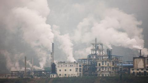 Pollution from cement factories along the Yangtze River, China