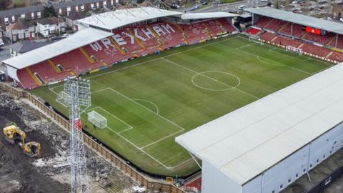 Stok Racecourse pictured during building work at the Kop end