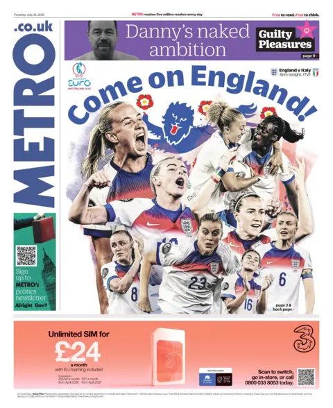  "Come on England!" It also features photos of the Lionesses ahead of their European Championships semi-final match against Italy.