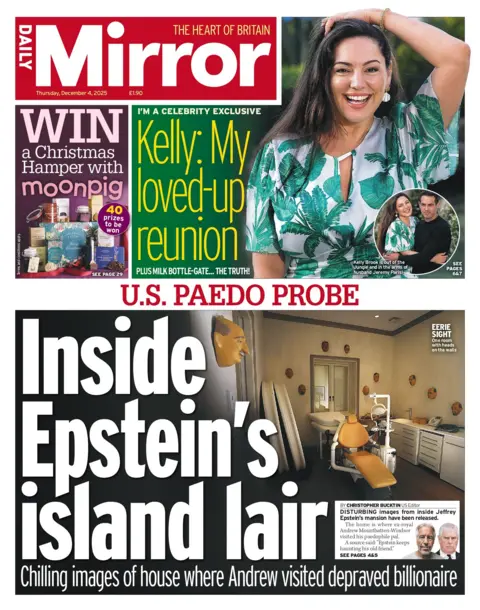 "Inside Epstein's island lair" reads the headline on the front page of the Daily Mirror.