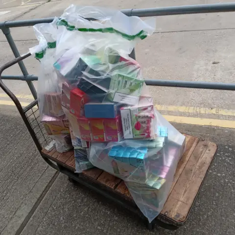 Suffolk Trading Standards Illegal vapes seized by Suffolk Trading Standards on a pallet
