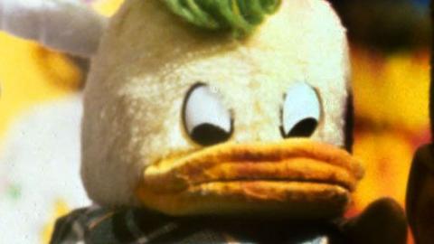A close-up of Edd the duck puppet
