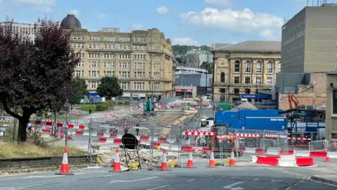 BBC/Spencer Stokes Roadoworks on main roads in Bradford city centre