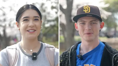 A girl and boy are reacting to questions being asked by a BBC reporter.